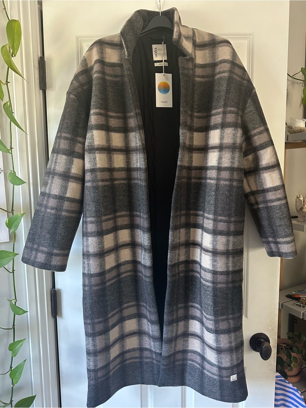 Women Vuori Ballard Trench -Willow Grey Nova Plaid - M